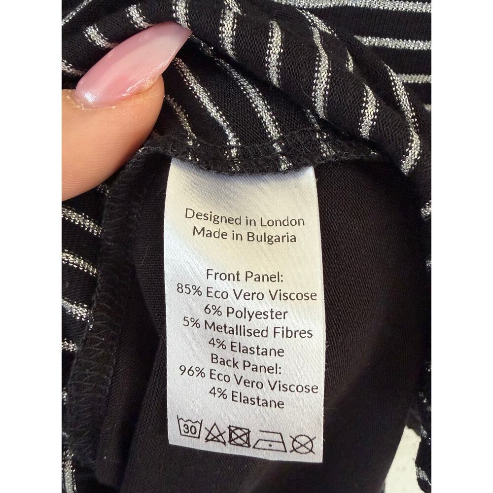 Saint + Sofia Black Silver Stripe Shoulder Button Top Size 6 - Picture 6 of 8